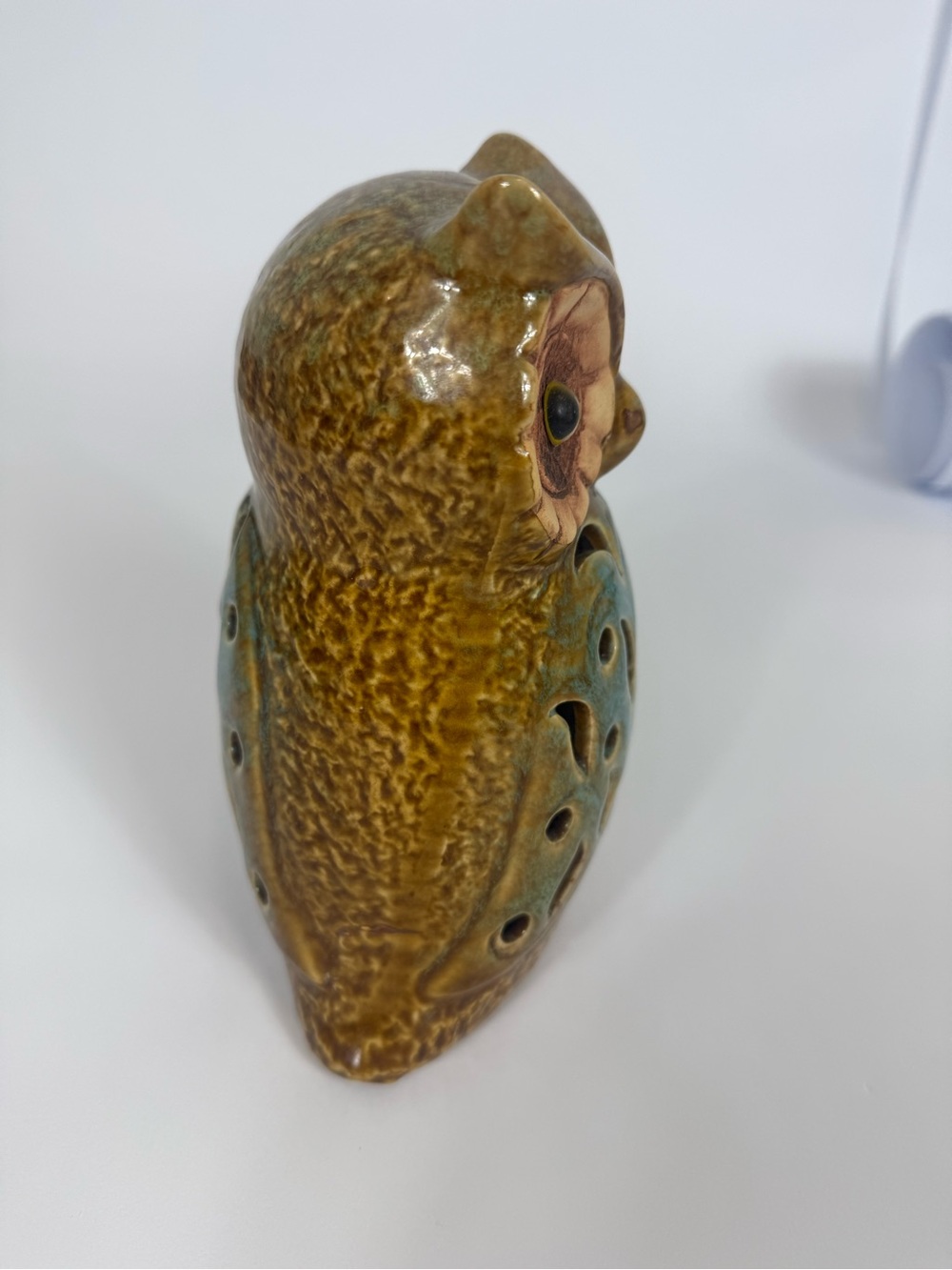 Ceramic Owl Sculpture - Green and Blue Decorative Home Art - Picture 2 of 6